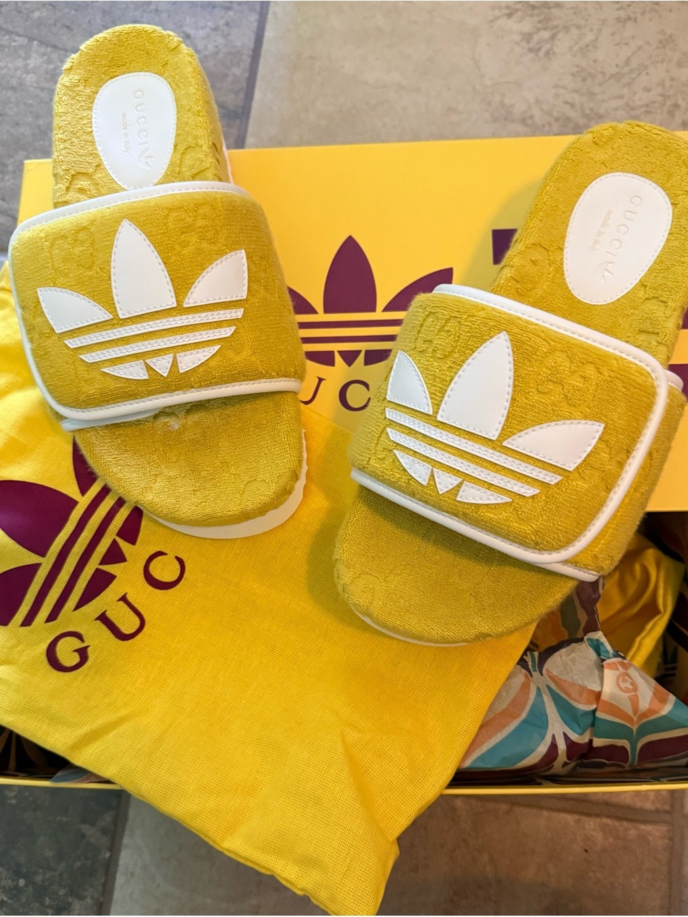 Gucci x adidas Yellow Terry Logo Slide Sandals